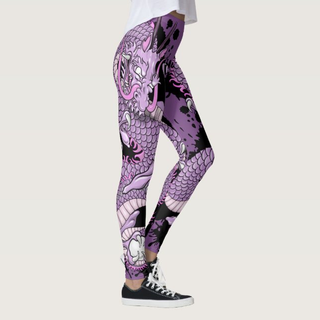 Lila Splash Tattoo Dragon auf Lila Leggings (Rechts)