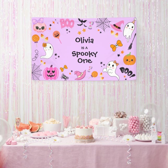 Lila Spooky Ein Niedliches Halloween 1. Geburtstag Banner (Party)