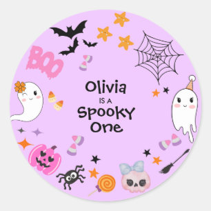 Lila Spooky Ein Niedliches Halloween 1. Geburtstag Runder Aufkleber
