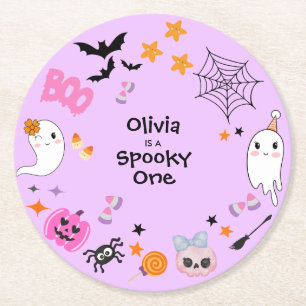 Lila Spooky Ein Niedliches Halloween 1. Geburtstag Runder Pappuntersetzer