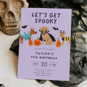 Lila Spooky-Kostümhunde Halloween Einladung