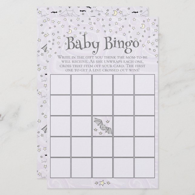 Lila Spooky Niedlich Baby Bingo Baby Shower Game (Vorne/Hinten)