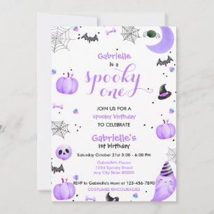 Lila Spooky One 1. Geburtstagsghost Einladung