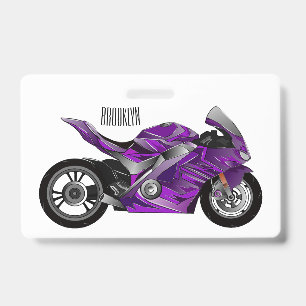 Lila Sportmotorrad-Cartoon Ausweis