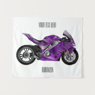 Lila Sportmotorrad-Cartoon Wandteppich