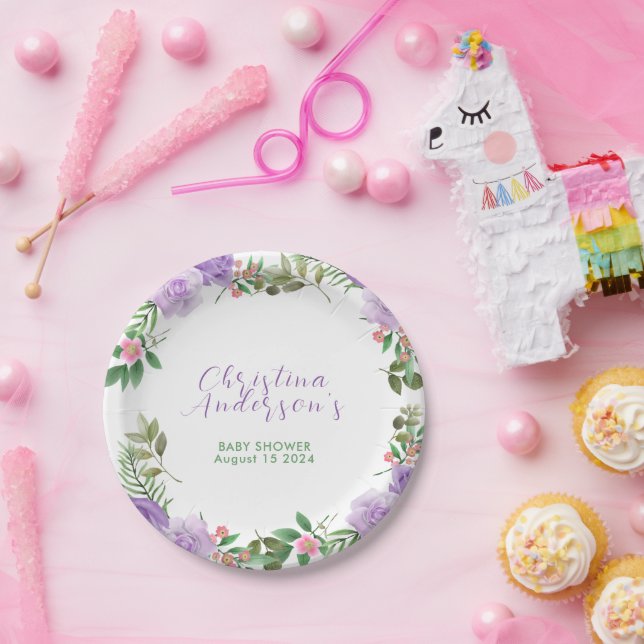 Lila Spring Floral Girl Babydusche Pappteller (Party)