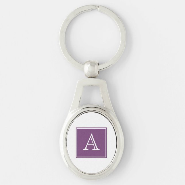 Lila Square Monogram Metal Schlüsselanhänger (Vorderseite)