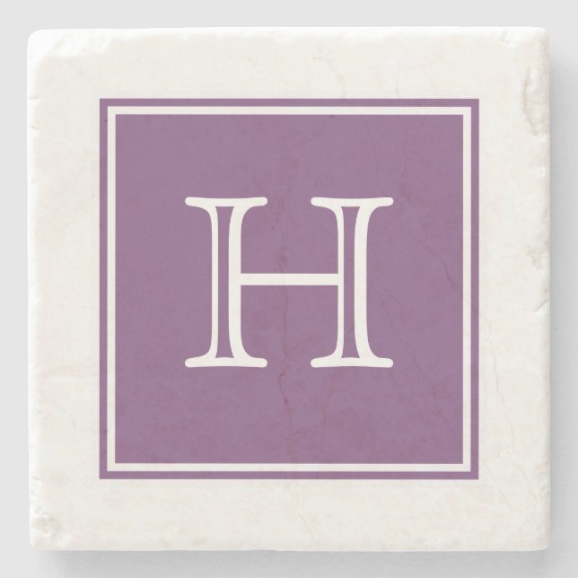 Lila Square Monogram Stone Untersetzer (Vorderseite)