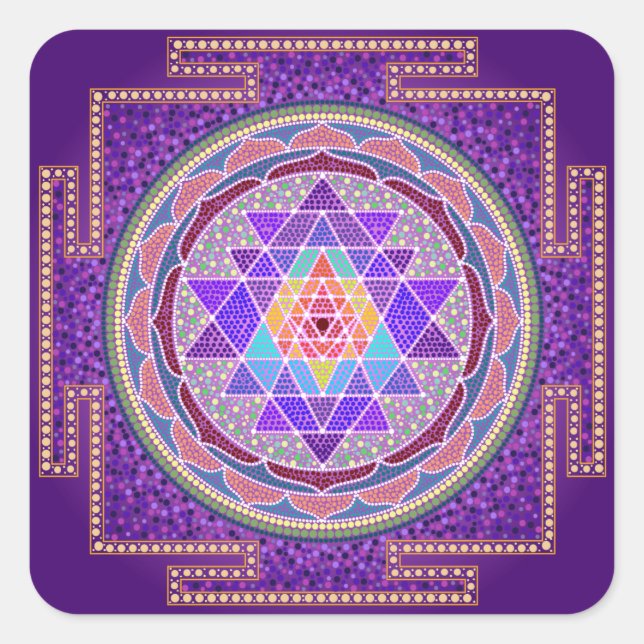 Lila Sri Yantra Quadratischer Aufkleber (Vorderseite)
