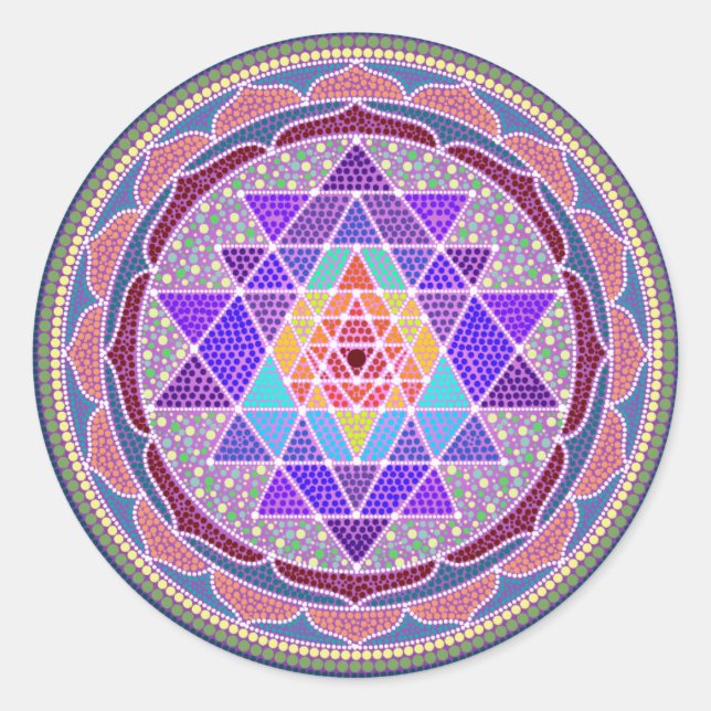 Lila Sri Yantra Runder Aufkleber (Vorderseite)