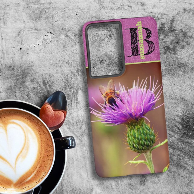 Lila Stachelbeere Blume Nah-Up-Foto Samsung Galaxy Hülle (back case cover with template text)