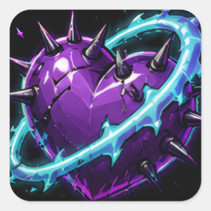 Lila stacheliges Herz-Gamer-Emote-Sticker Quadratischer Aufkleber