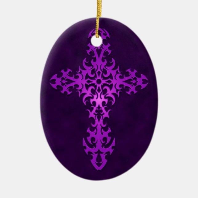 Lila Stammes- gotisches Kreuz Keramikornament (Vorne)