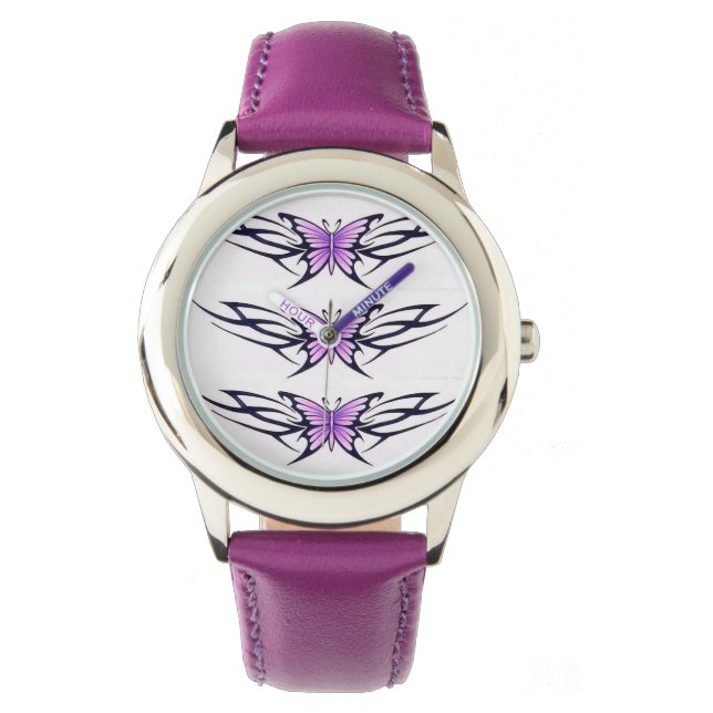 lila Stammschmetterlinge Armbanduhr (Vorderseite)