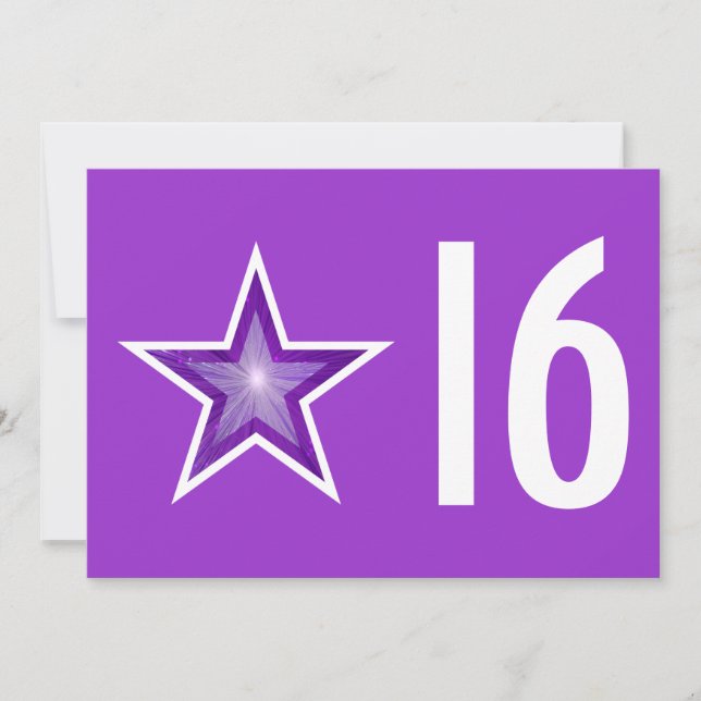 Lila Star "16" - Einladung lila (Vorderseite)