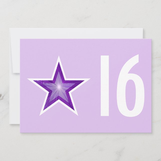 Lila Star '16' - Einladung lila weiß (Vorderseite)