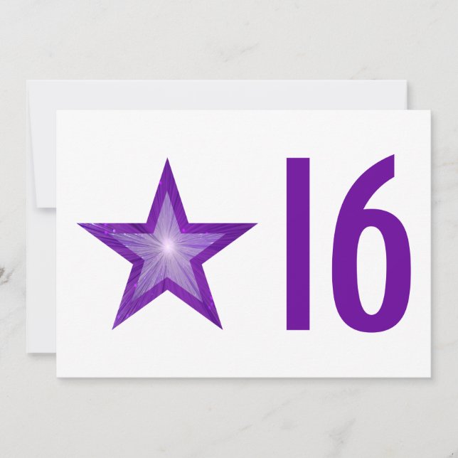 Lila Star '16' Geburtstagseinladung weiß Einladung (Vorderseite)