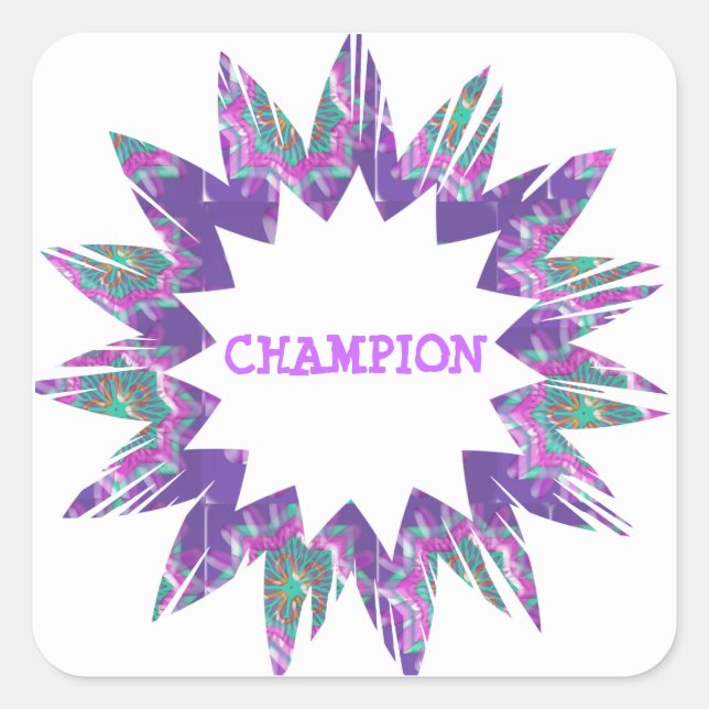 LILA Star: CHAMPION-Skript Quadratischer Aufkleber (Vorderseite)