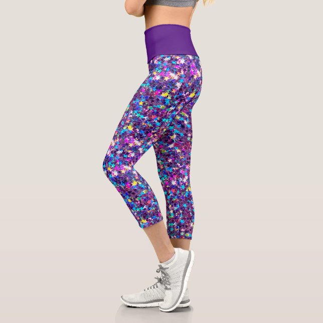 Lila Star-Glitzer Capri Leggings (Links)