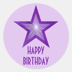 Lila Star "Happy Birthday" rund lila Runder Aufkleber