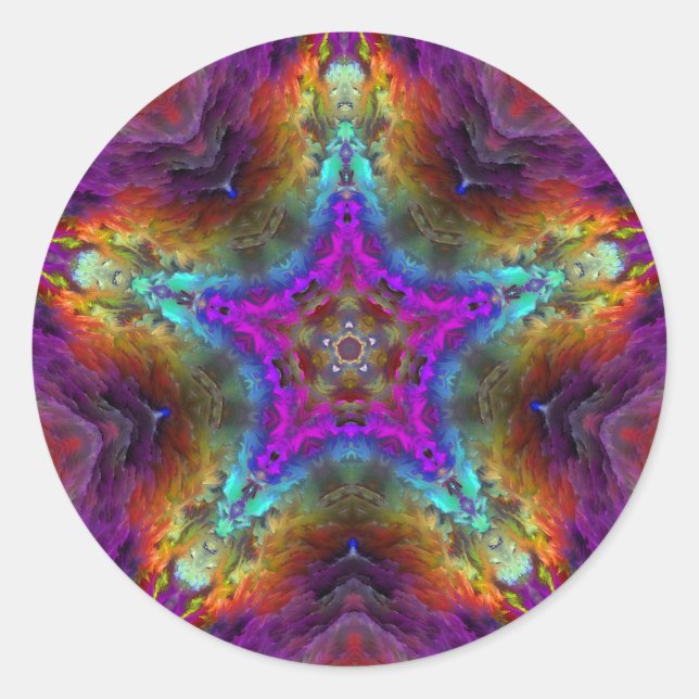 Lila STAR Mandala Runder Aufkleber (Vorderseite)