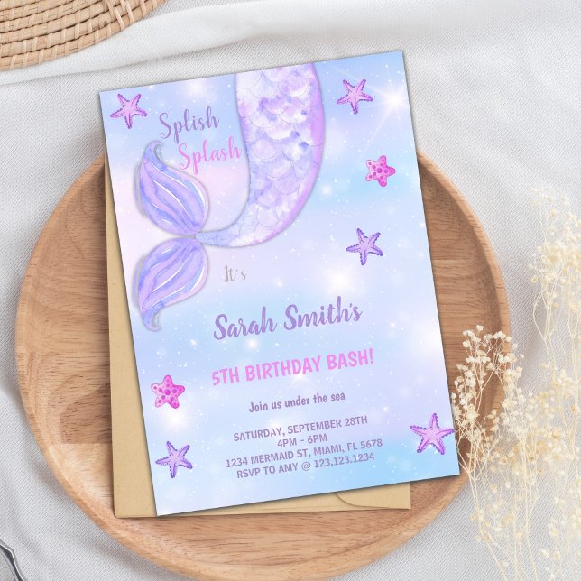 Lila Star Mermaid Geburtstag Einladung (Purple Star Mermaid Birthday Invitations)