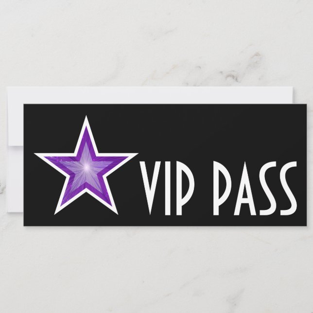 Lila Star "VIP PASS"-Einladung schwarz lang Einladung (Vorderseite)