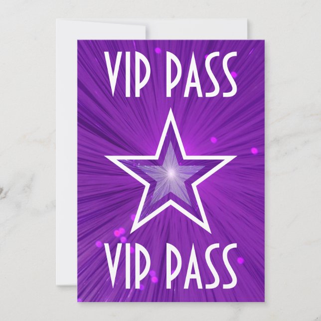 Lila Star "VIP PASS"-Einladung weiß Einladung (Vorderseite)