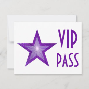 Lila Star "VIP PASS"-Einladung weiß, horizontal Einladung