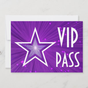 Lila Star "VIP PASS", horizontal, weiß, hinten Einladung