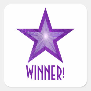 Lila Star "WINNER", viereckiger Aufkleber weiß