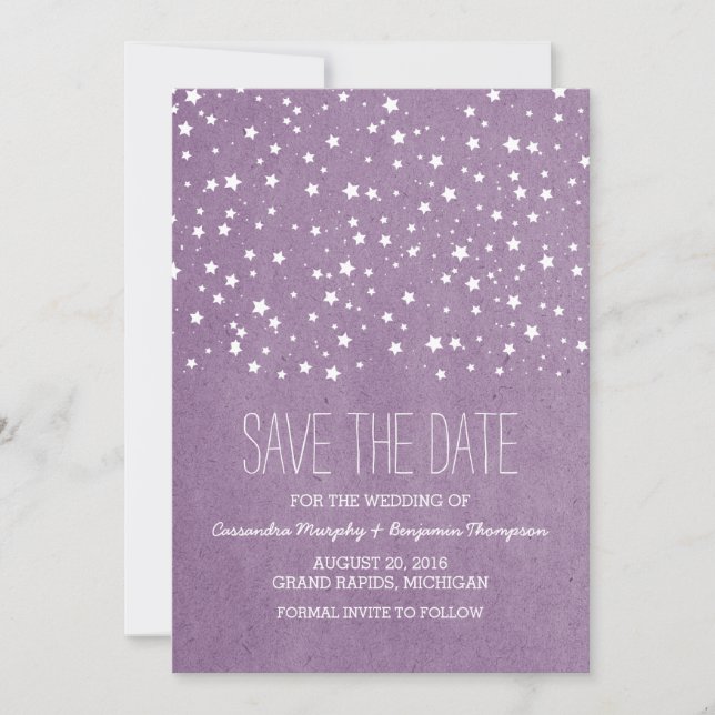 Lila Starry Night Save the Date laden (Vorderseite)