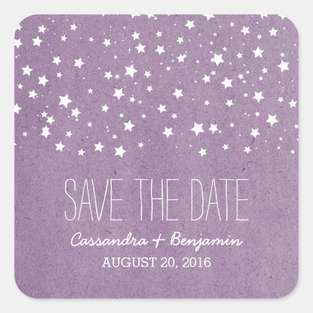 Lila Starry Night Save the Date Stickers (Vorderseite)