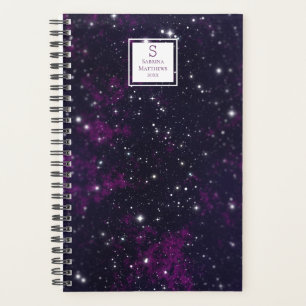 Lila Starry Sky Galaxy   Mit Monogramm Planer