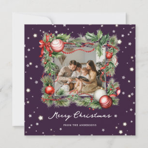 Lila Starry Wreath Foto Frohe Weihnachtskarte Feiertagskarte