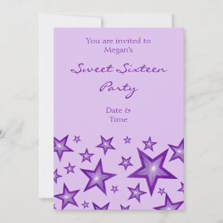 Lila Stars 16 . Geburtstag vertikal lila Einladung