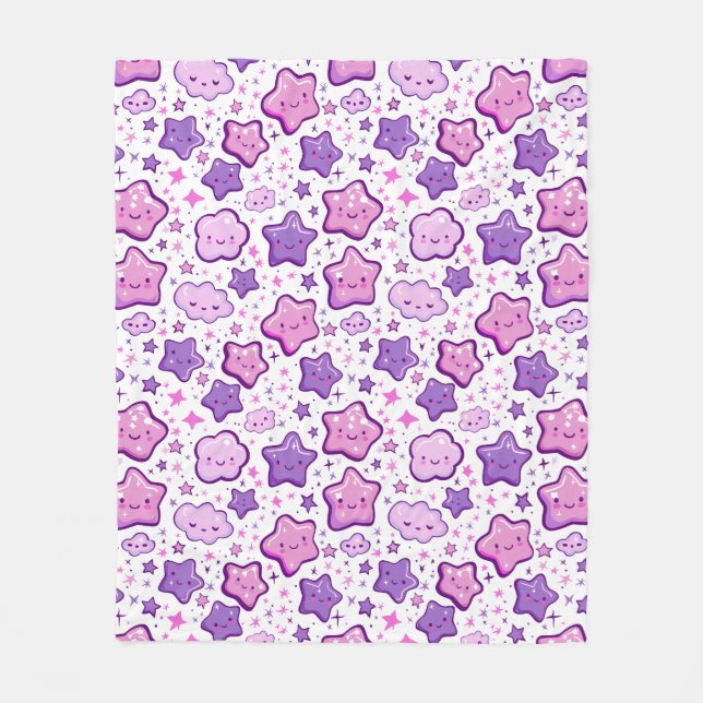 Lila Stars Cloud Kawaii Niedlich Blanket Fleecedecke (Vorderseite)