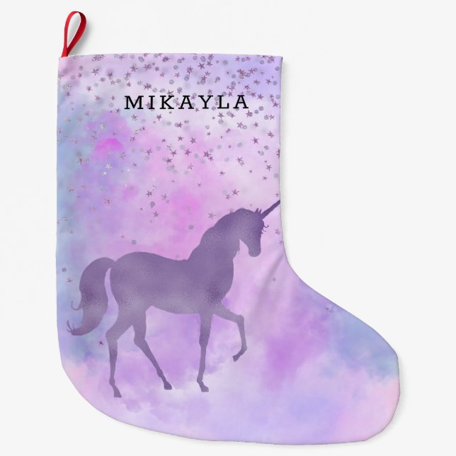 Lila Stars Confetti Großer Weihnachtsstrumpf (Vorderseite)