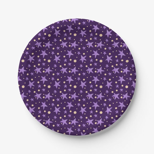 Lila Stars Violet Starry Night Party Pappteller (Vorderseite)