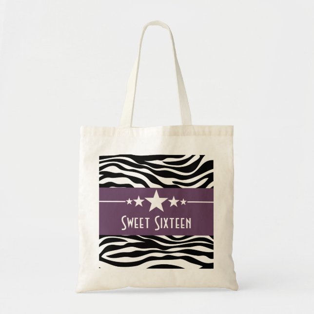 Lila Stars Zebra Print Sweet 16 Bag Tragetasche (Vorne)