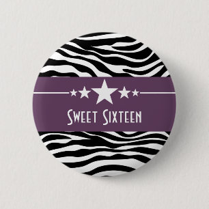 Lila Stars Zebra Print Sweet 16 Button