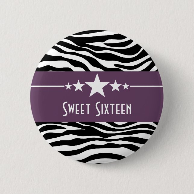 Lila Stars Zebra Print Sweet 16 Button (Vorderseite)