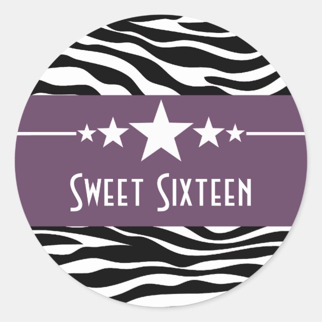 Lila Stars Zebra Print Sweet 16 Stickers (Vorderseite)