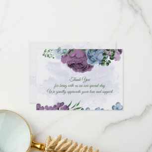 Lila staubblaue Blumen Grüne Blätter Hochzeit Dankeskarte
