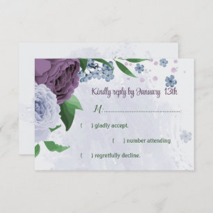 Lila staubblaue Blumen Grüne Blätter Hochzeit RSVP Karte