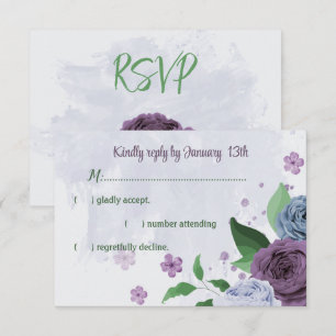 Lila staubblaue Blumen Grüne Blätter Hochzeit RSVP Karte