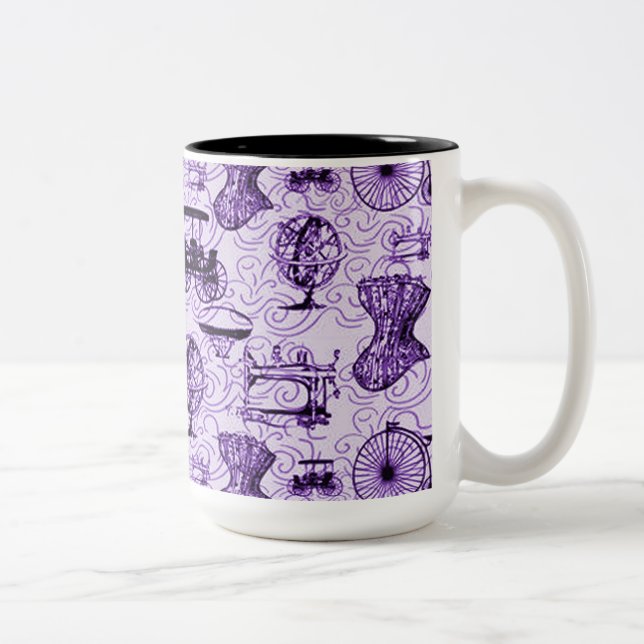 Lila Steampunk-Muster Kaffeemaschine Tasse (Rechts)