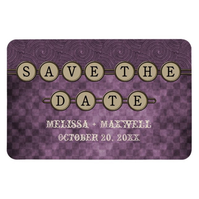 Lila Steampunktasten Save the Date Flexi Magnet (Horizontal)
