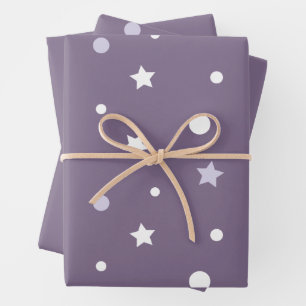 Lila Sterne Geschenkpapier Set