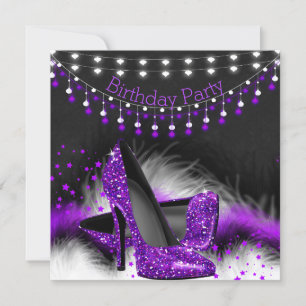 Lila Sterne High Heels Geburtstag Schiefertafel Li Einladung
